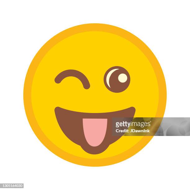 cute social media emoji winking face with tongue on isolated white background - winking stock illustrations