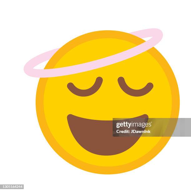 cute social media emoji angel on isolated white background - halo symbol stock illustrations