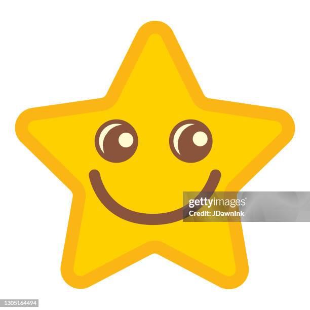 cute social media emoji star shape smiling on isolated white background - anthropomorphic smiley face stock illustrations