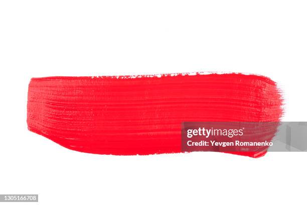 red brush stroke isolated on white background - red nail polish stockfoto's en -beelden