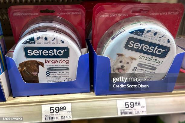 Seresto pet collars are offered for sale at a retail store on March 03, 2021 in Chicago, Illinois. According to U.S. Environmental Protection Agency...