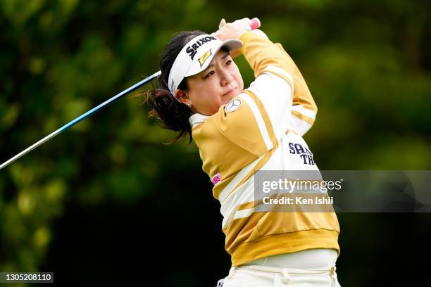 Kotono Kozuma of Japan hits her tee shot on the 2nd hole during the first round of the Daikin Orchid Ladies at the Ryukyu Golf Club on March 4, 2021...