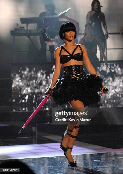 Rihanna performs "Umbrella" during 2007 MTV Movie Awards - Show at Gibson Amphitheater in Los Angeles, California, United States.