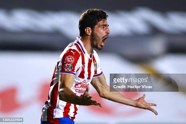 Antonio Briseno of Chivas reacts during the 9th round match between Queretaro and Chivas as part of the Torneo Guard1anes 2021 Liga MX at La...
