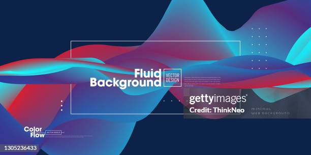modern colorful flow poster. wave liquid shape in blue color background. - rainbow mesh background stock illustrations