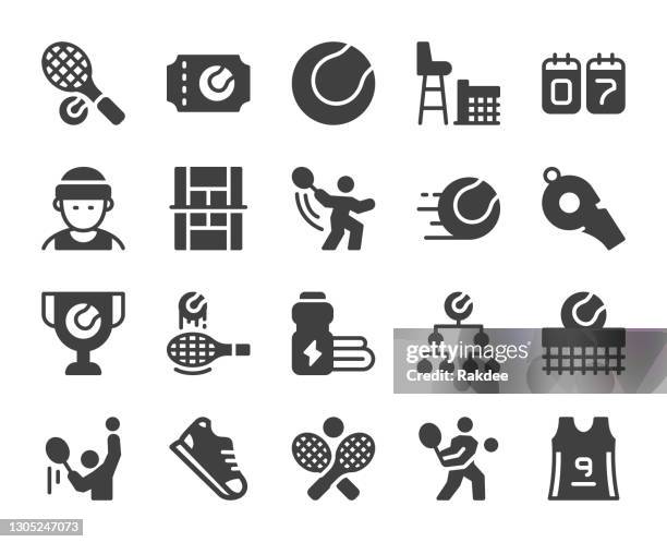 tennis - icons - tennis player stock illustrations