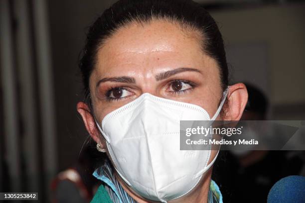 Senator and Mexican Olympic medalist, Ana Guevara, is seen at Mexico City International Airport on March 1, 2021 in Mexico City, Mexico.