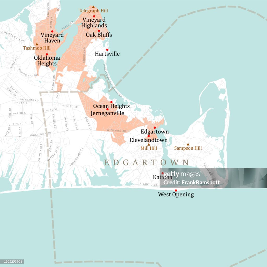 MA Dukes Edgartown Vector Road Map