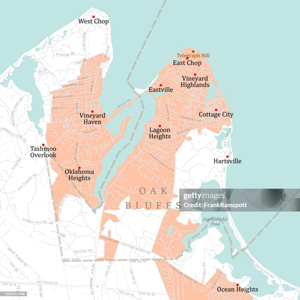 MA Dukes Oak Bluffs Vector Road Map
