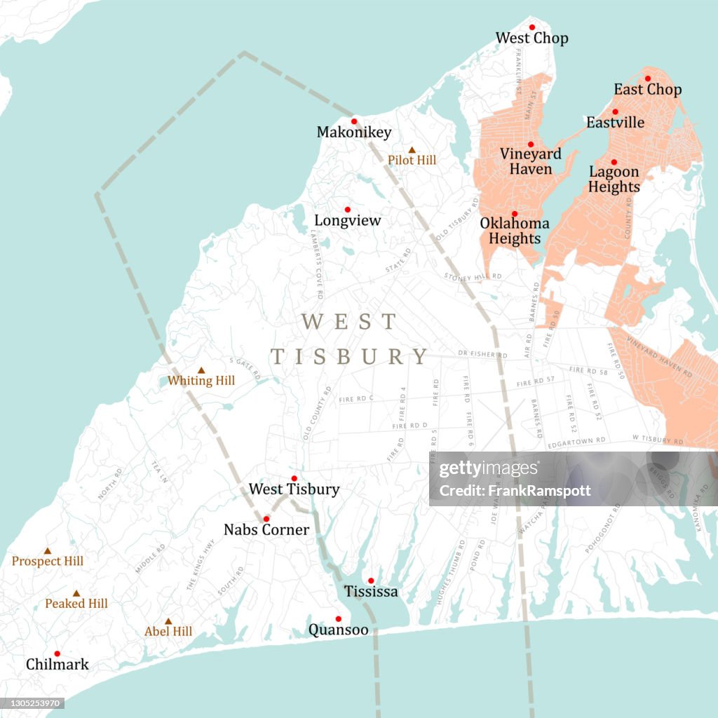 MA Dukes West Tisbury Vector Road Map