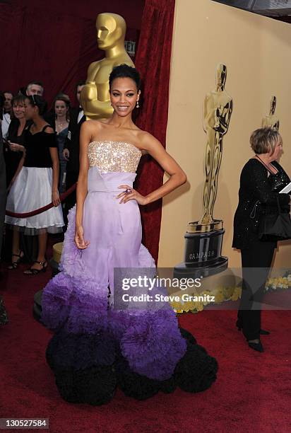 Actress Zoe Saldana arrives at the 82nd Annual Academy Awards held at the Kodak Theatre on March 7, 2010 in Hollywood, California.