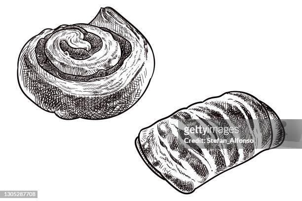 drawing of danish pastries - breakfast pastries stock illustrations