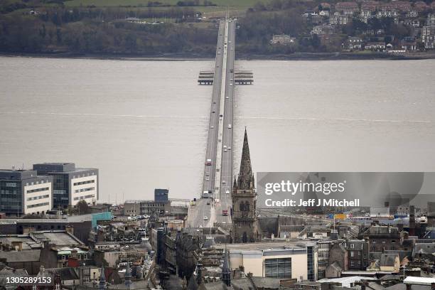 General view of the Tay Road Bridge on March 04, 2021 in Dundee, Scotland. The UK Chancellor, Rishi Sunak, announced sites of England's Freeports...