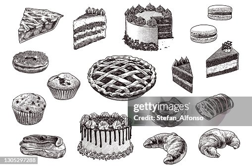 Set of drawings of pastry products Set of drawings of pastry products