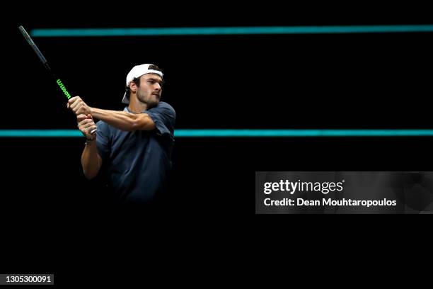 Tommy Paul of USA returns a backhand in his match against Alexander Bublik of Kazakhstan during Day 4 of the 48th ABN AMRO World Tennis Tournament at...