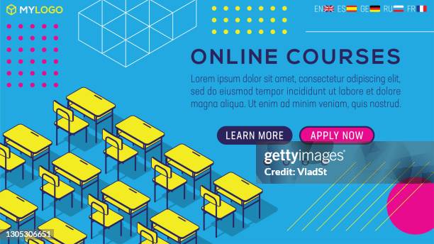 classroom online school student teaching classes learning education isometric background - e learning template stock illustrations