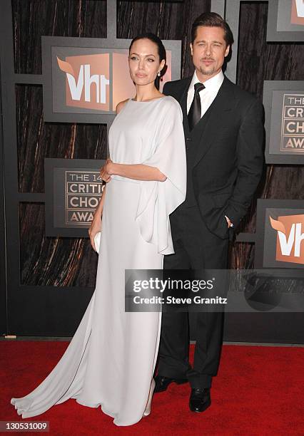 Angelina Jolie and Brad Pitt arrives at the 14th Annual Critics' Choice Awards at the Santa Monica Civic Center on January 8, 2009 in Santa Monica,...