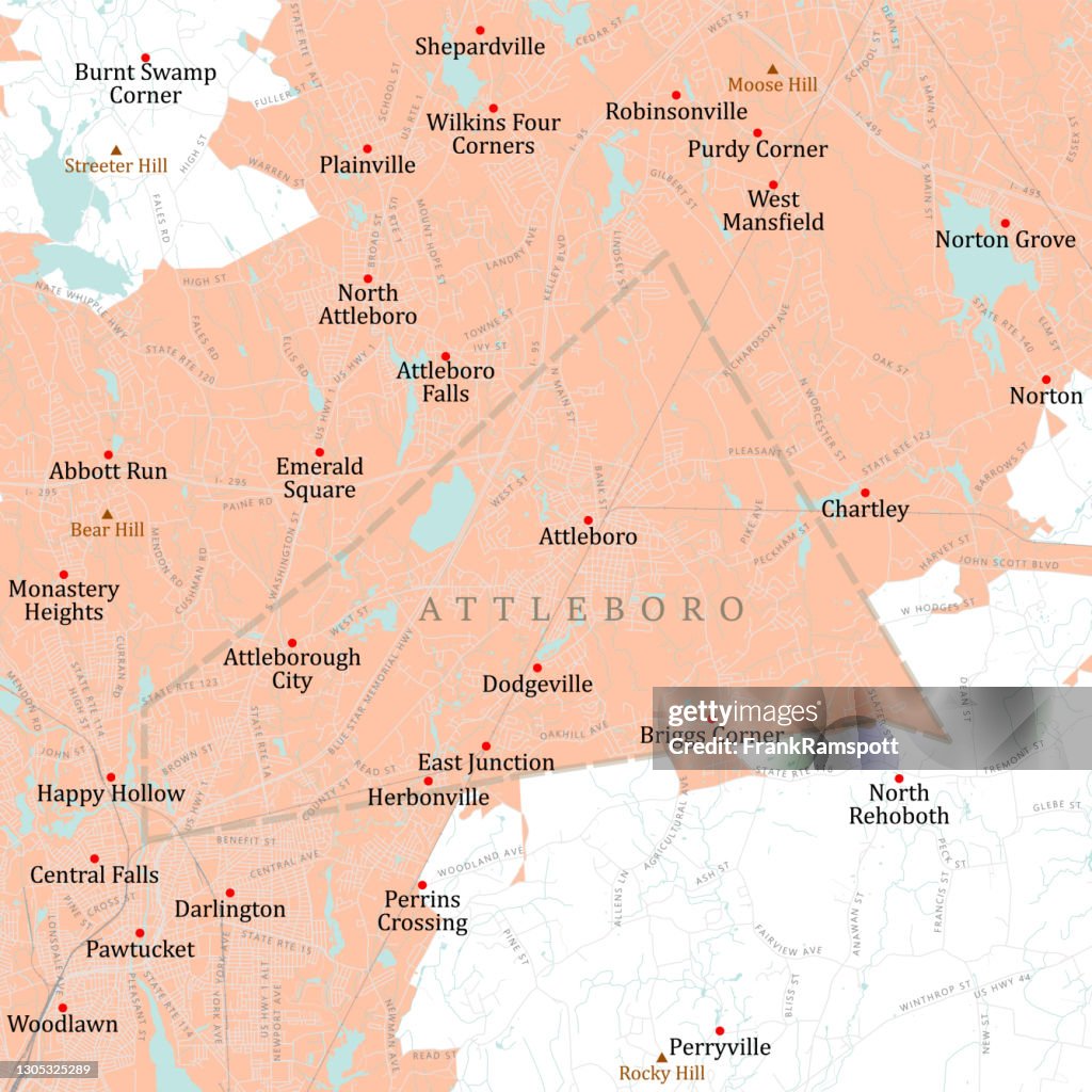 MA Bristol Attleboro Vector Road Map