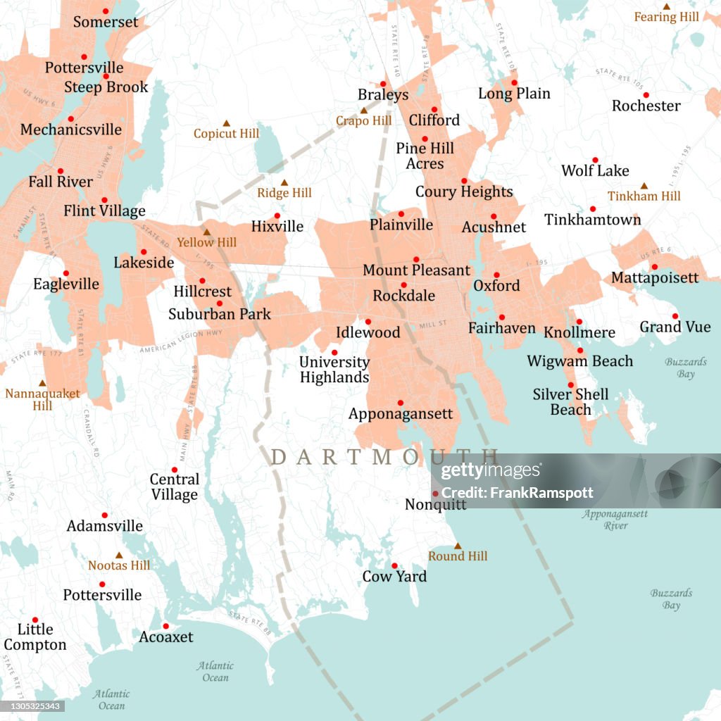 MA Bristol Dartmouth Vector Road Map