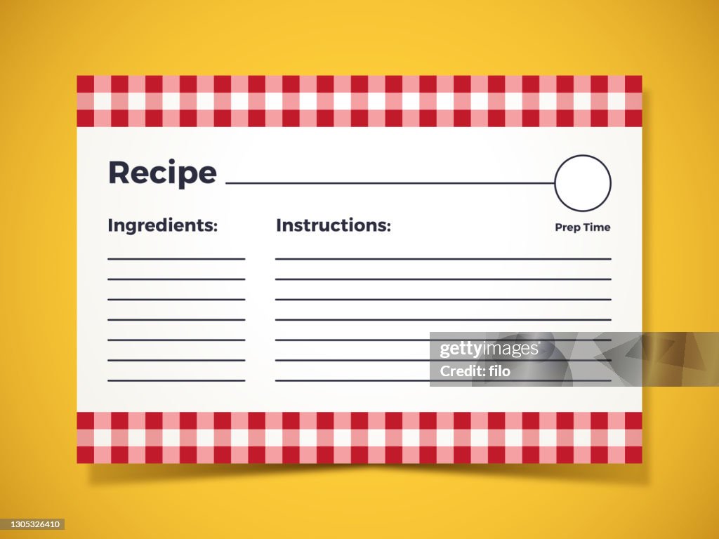 Tarjeta de instrucciones de ingredientes de receta