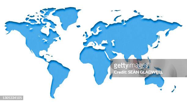 blue paper world map - map monde photos et images de collection