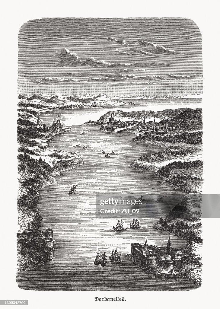 Entrance to the Dardanelles (Hellespont), wood engraving, published in 1893