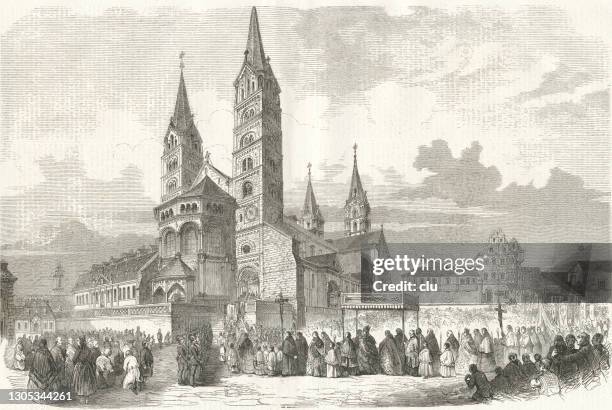 enthronement of the archbishop of deinlein in bamberg - bamberg stock illustrations