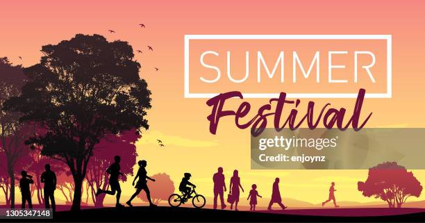 stockillustraties, clipart, cartoons en iconen met de vectorillustratie van het zomerfestival - beschermd natuurgebied