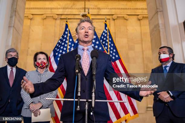 Sen. Rand Paul speaks at a press conference on school reopening during Covid-19 at US Capitol on March 04, 2021 in Washington, DC. The House of...