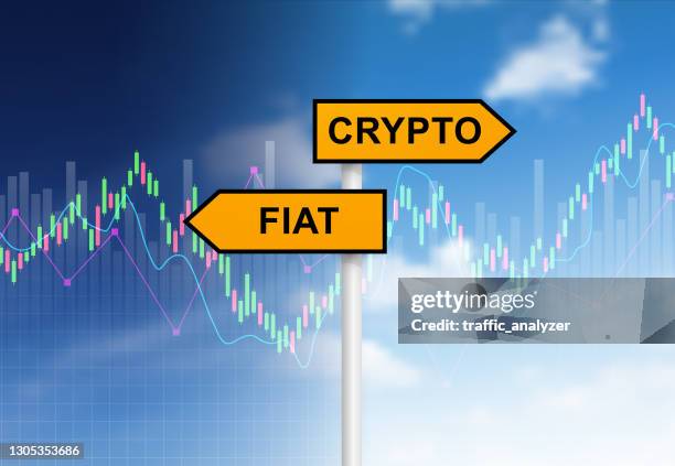 fiat/crypto roadsign - disintegration stock illustrations