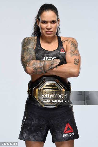 Amanda Nunes poses for a portrait during a UFC photo session on March 3, 2021 in Las Vegas, Nevada.