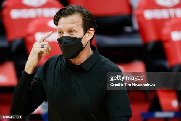 Head coach Quin Snyder of the Utah Jazz gestures during the first quarter against the Philadelphia 76ers at Wells Fargo Center on March 03, 2021 in...