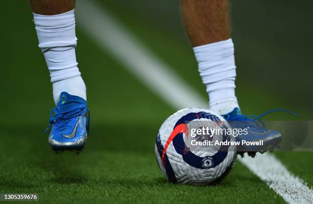 Premiere league ball during the Premier League match between Liverpool and Chelsea at Anfield on March 04, 2021 in Liverpool, England. Sporting...