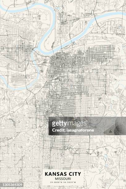downtown kansas city, missouri usa vector map - kansas map stock illustrations