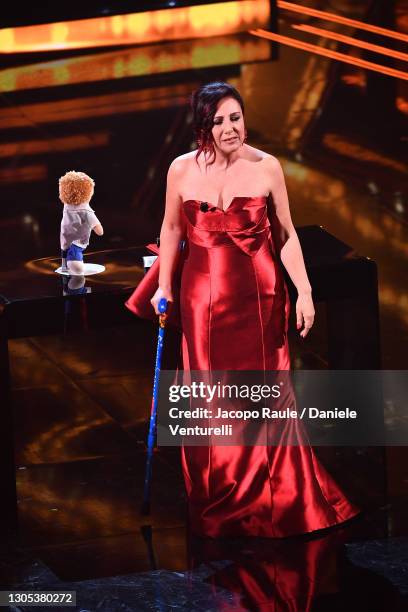 Antonella Ferrari is seen on stage during the 71th Sanremo Music Festival 2021 at Teatro Ariston on March 04, 2021 in Sanremo, Italy.