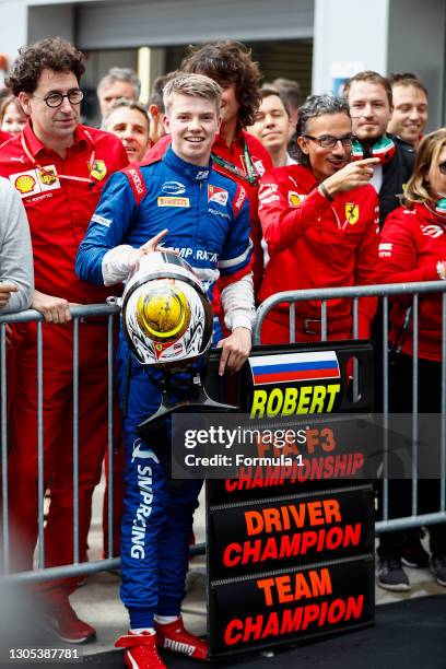 Champion Robert Shwartzman PREMA Racing, celebrates in parc ferme during the Sochi at Sochi Autodrom on September 28, 2019 in Sochi Autodrom, Russian...