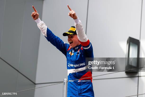 Champion Robert Shwartzman PREMA Racing, celebrates on the podium during the Sochi at Sochi Autodrom on September 28, 2019 in Sochi Autodrom, Russian...