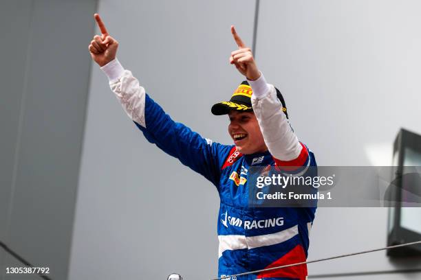 Champion Robert Shwartzman PREMA Racing, celebrates on the podium during the Sochi at Sochi Autodrom on September 28, 2019 in Sochi Autodrom, Russian...