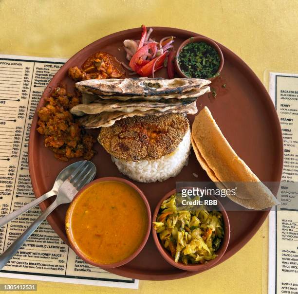 goan fish thali - goa stock pictures, royalty-free photos & images