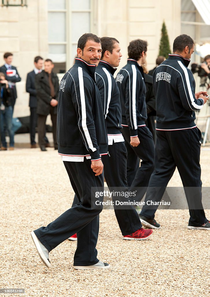 French Worldcup Rugby Players Hosted At Elysee Palace