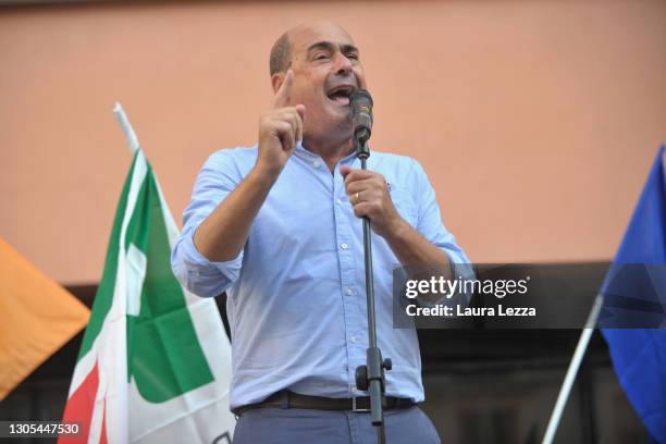 Democratic Party leader and secretary Nicola Zingaretti speaks during the final rally of the election campaign for the regional elections in Tuscany...