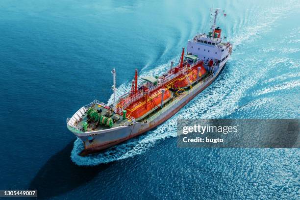 tanker ship moving on the sea. - industrial ship stock-fotos und bilder