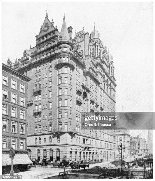 antique black and white photograph: new york buildings, astoria - queens new york city stock illustrations