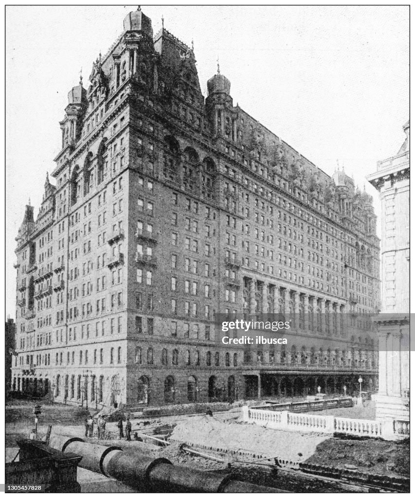 Antique black and white photograph: New York buildings, Astoria