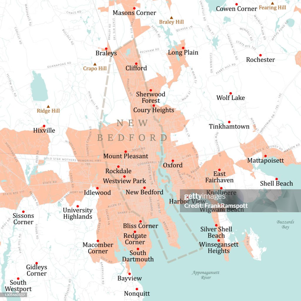 MA Bristol New Bedford Vector Road Map