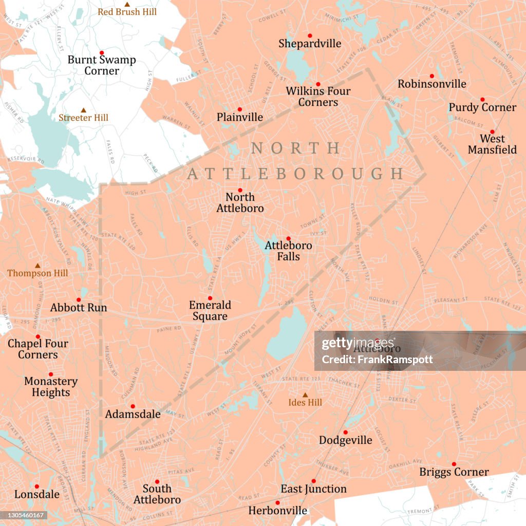 MA Bristol North Attleborough Vector Road Map