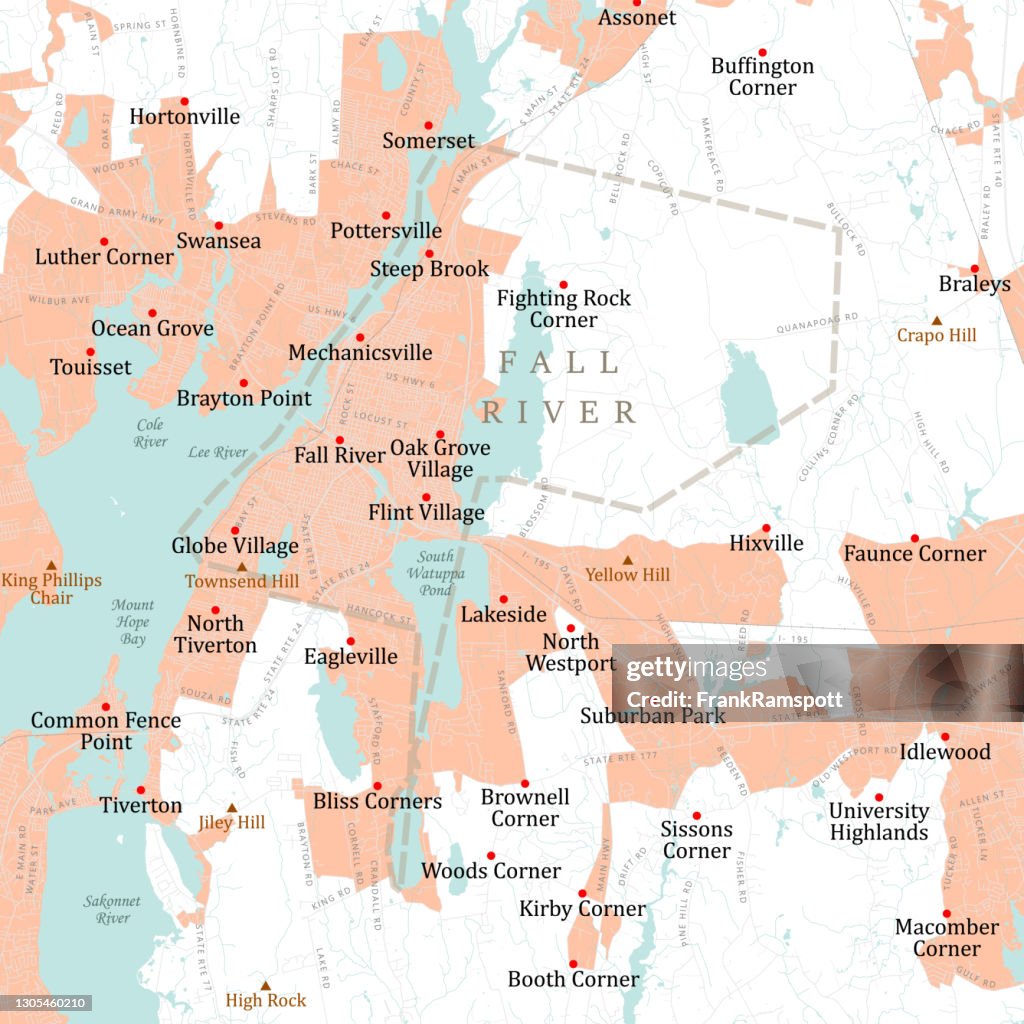 MA Bristol Fall River Vector Road Map