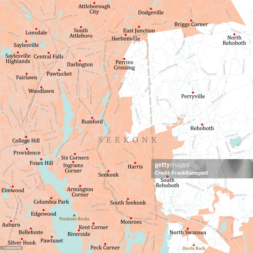 MA Bristol Seekonk Vector Road Map