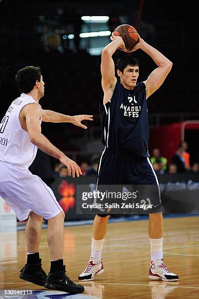 Ersan Ilyasova, #21 of Anadolu Efes in action during the 2011-2012 Turkish Airlines Euroleague Regular Season Game Day 2 between Anadolu Efes...