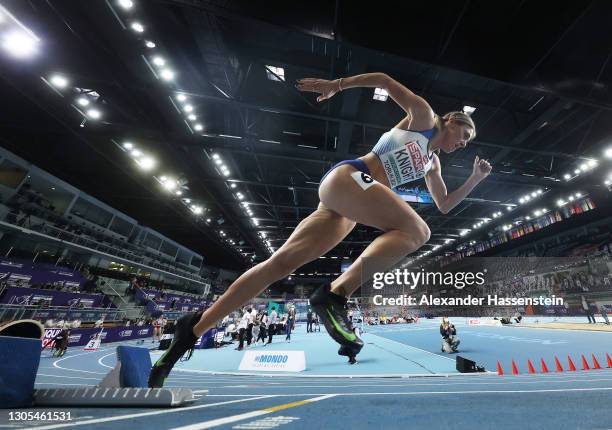 Jessie Knight of Great Britain competes in the Women's 400 metres during the first session on Day 1 of European Athletics Indoor Championships at...